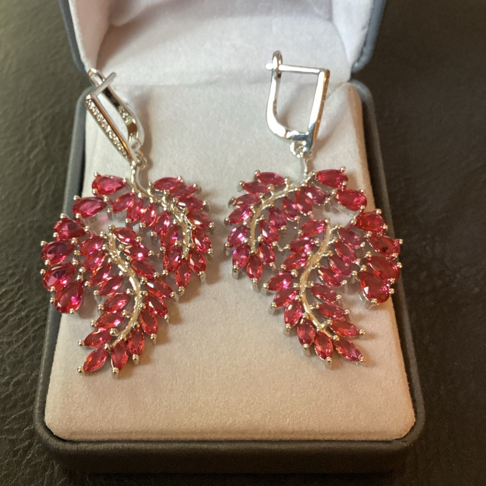 Sterling Silver Pink Ruby Lab Created White Cz Le… - image 1